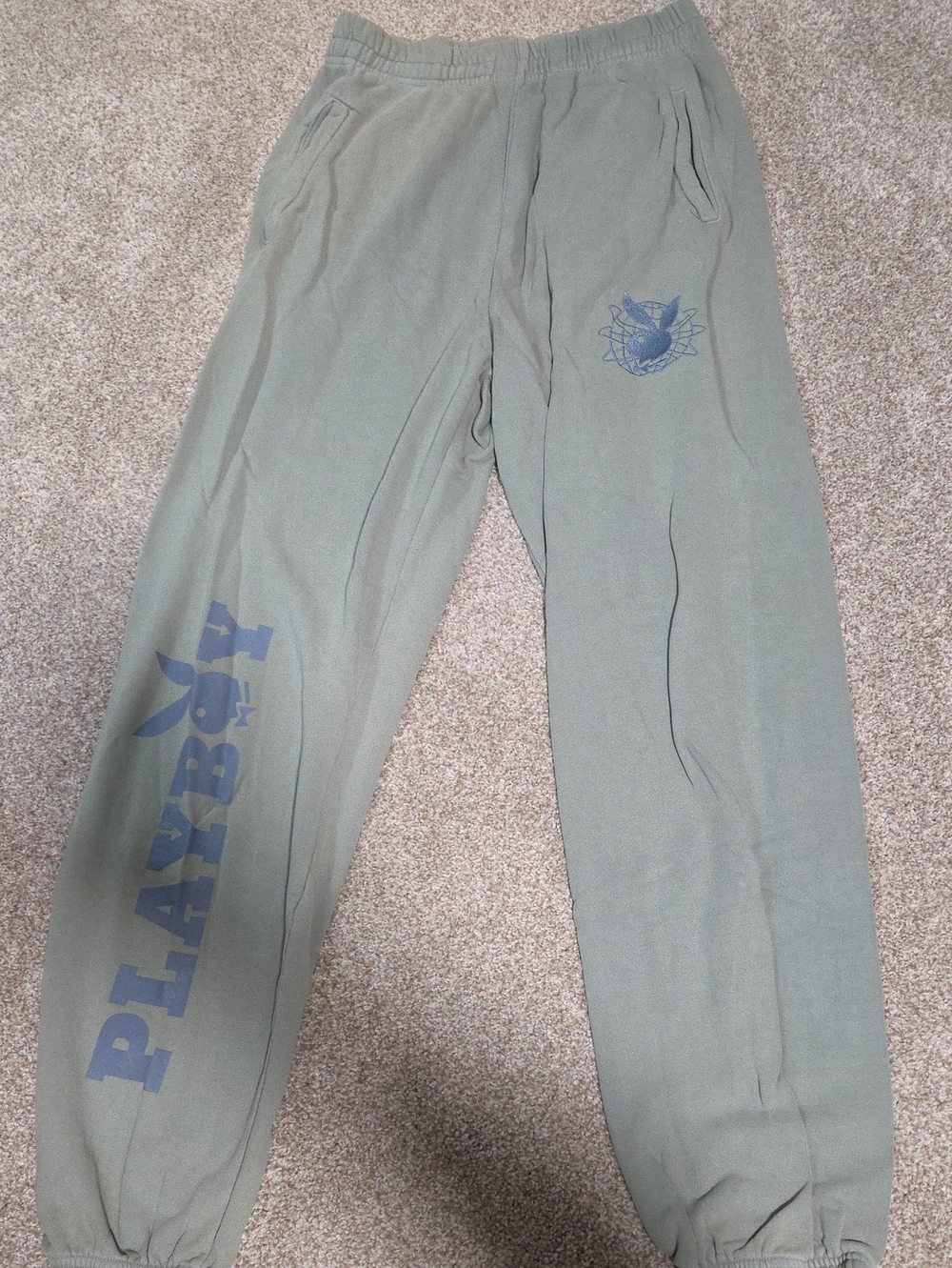 PLAYBOY Olive Green Lounge Joggers with Blue Logo
